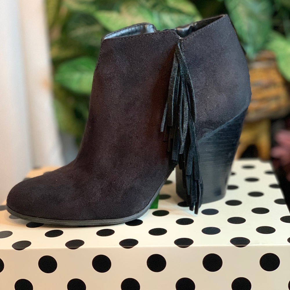 Carlos Santana Black Suede/Leather Fringe Booties